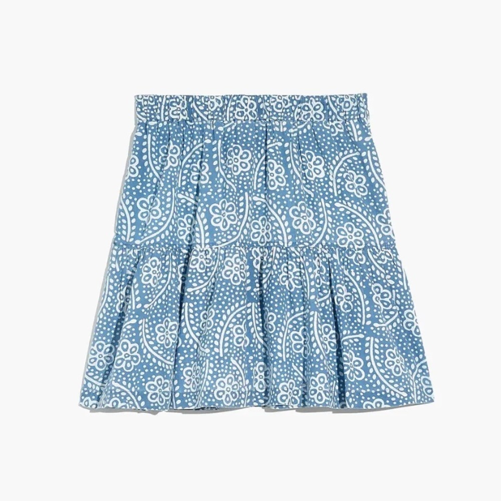 NWOT Madewell Pull-On Ruffled Mini Skirt in Indigo Floral